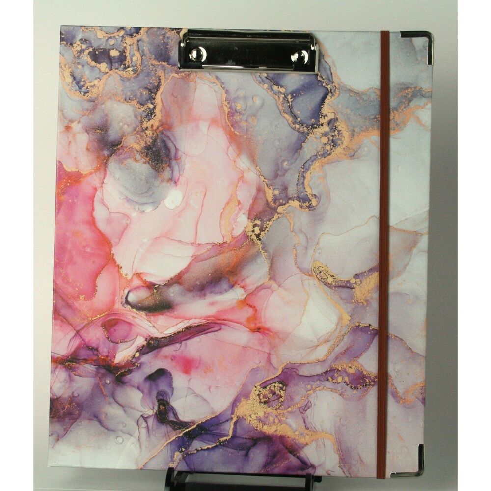 Pink Purple Marble 1 Inch 3 Ring Binder with Clipboard and Dividers